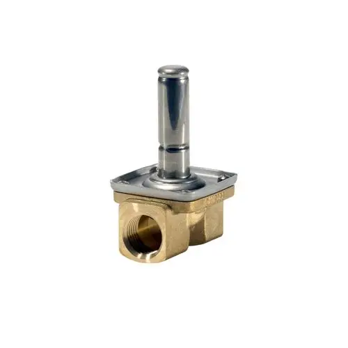 Danfoss Magnetventil mit einem abgerundeten Gehäuse und einer höheren, metallischen Betätigungseinheit, für die Anwendung in Rohrsystemen.